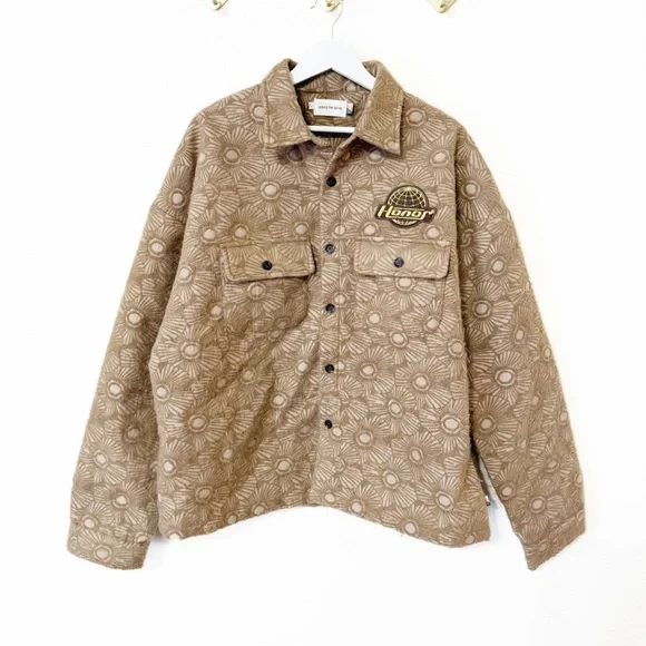 Honor The Gift Floral Cover Jacquard Brocade Shirt Jacket Logo Patch Shacket
